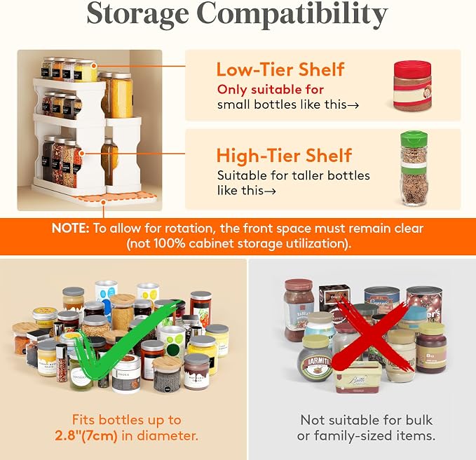 Lifewit Sliding Spice Rack for Cabinets, 6.4"H x 11.1"D x 6.1"W Slide Out Swive Cupboard Spice Organizer with Non-Slip Mat, Adjustable 2-Tier Shelves with Fence, Pull Out Medicine Cabinet Organization
