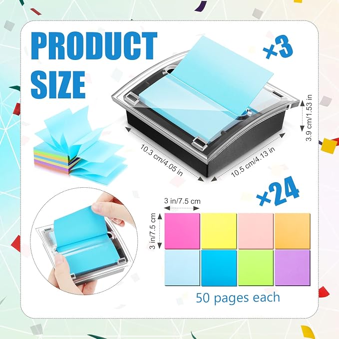 Pop Up Sticky Note Dispenser, 27 Pcs 3x3 in Self Stick Pads, Black | Post Note Holder, Desk Organizer, 50 Sheets Per Pad, School Office Home