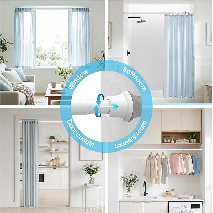 1Pcs Tension Curtain Rod 31 To 63 Inch White Shower Curtain Rod No Drilling Adjustable Spring Loaded Curtain Rods 7/8"Diameter Shower Rods For Bathroom Windows Bedroom Closet Doorway Door