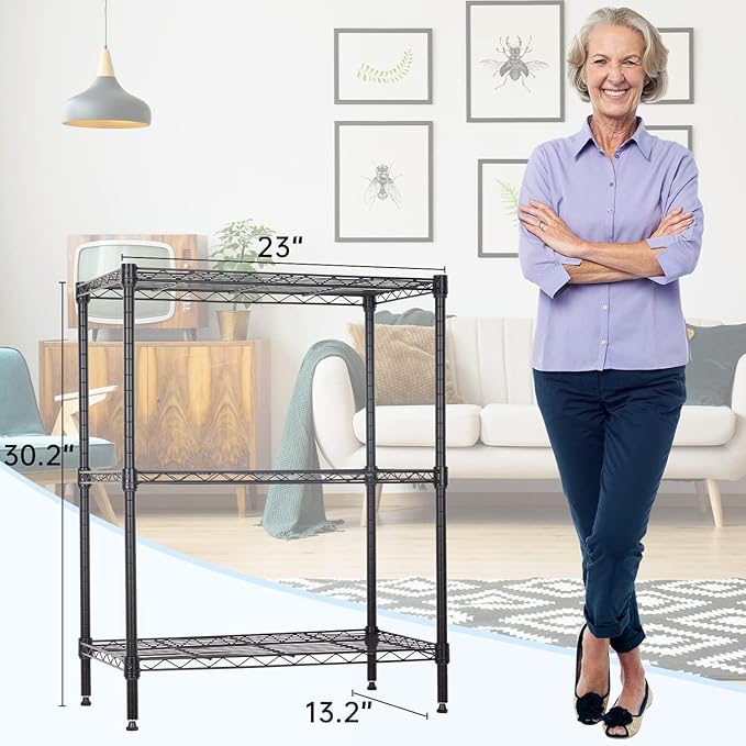 Meet perfect 3-Tier Metal Shelving Unit, 30.2" H x 13.2" W x 23" D Adjustable Wire Rack, 450 lbs Heavy Duty Storage Organizer for Kitchen, Garage, Pantry, Laundry