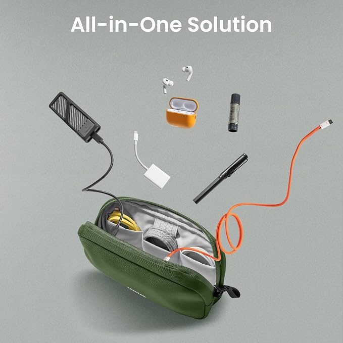 tomtoc Electronics Organizer Travel Case, Water Resistant Travel Bag Cable Organizer for Essentials, Tech Pouch Accessories Carry Storage for Cord, Phone, Cables, Airpods, USB Flash Drive, Daily Items | Water Resistant Tech Pouch Accessories Travel Bag...