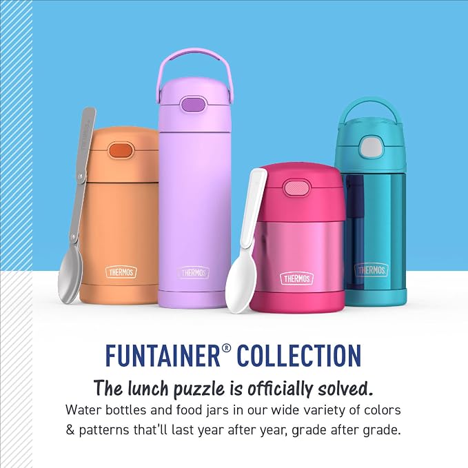 THERMOS FUNTAINER Insulated Food Jar – 16 Ounce, Tropical Foliage – Kid Friendly Food Jar with Foldable Spoon