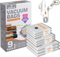 Travel Vacuum Bags with USB & TYPE C Pump, 9 Pack Carry-On Vacuum Storage Bags for Luggage & Suitcase, Vacuum Luggage Bags, Space Saver for Clothes & Travel(Grey)