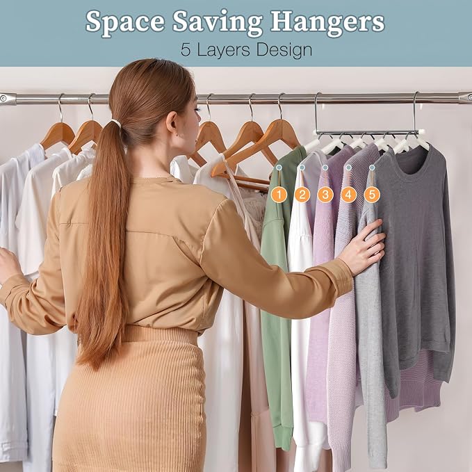 Clothes Hangers Space Saving Shirt Hangers, Non Slip Multi Shirt Organizer for Closet with Foam Padded Closet Organizers and Storage for T Shirt Short Dress Sweater Blouse Hoodie Coat Beige 4 Pack