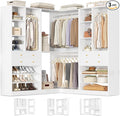 Besiost Closet System with 4 Drawers and Hanging Rods, 59.5"L / 87"L Closet Organizer System with Corner Tower, L Shaped Walk-in Closet System, Corner Closet System with Shelves, Set of 3, White