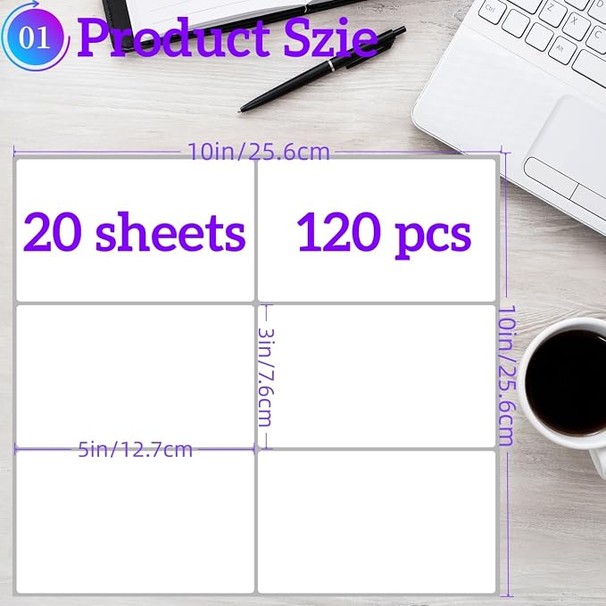 Removable Stickers Labels 5" x 3" 120 Large Moving Labels for Boxes, Packing Supplies for Moving, White Blank Label Stickers for Home Organization Projects, Kitchen, Storage Bins