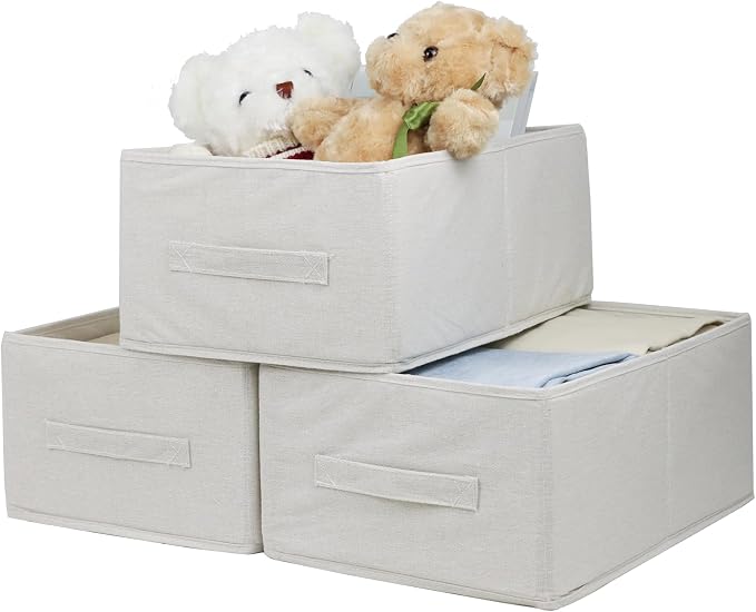 Fordonral Fabric Storage Bins, 3 Pack Foldable Storage Baskets for Shelves, Decorative Linen Closet Organizers and Storage, Storage Box Container for Organizing Clothes Toy Pantry Wardrobe Closet