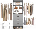 Besiost 96'' Closet Organizer System with 3 Hanging Rods, 8FT Closet Organizers and Storage with 3 Wooden Drawers, Built in Closet Organizer Systems, Adjustable Walk-in Wardrobe from 5-8FT, Grey