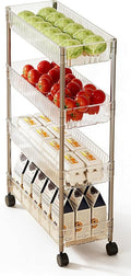 Sooyee Slim Rolling Storage Cart, 4 Tier, Clear | Bathroom Rolling Utility Cart Storage Organizer, for Office Bathroom Kitchen Laundry Room Narrow Places