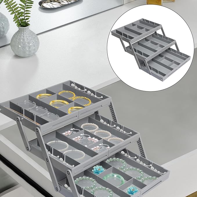 Drawer Organizer, Versatile Storage Organizer Tray Bins with Adjustable Compartments Storage Trays for Office,Bathroom,Kitchen,Makeup (1 Row 3 Tier)