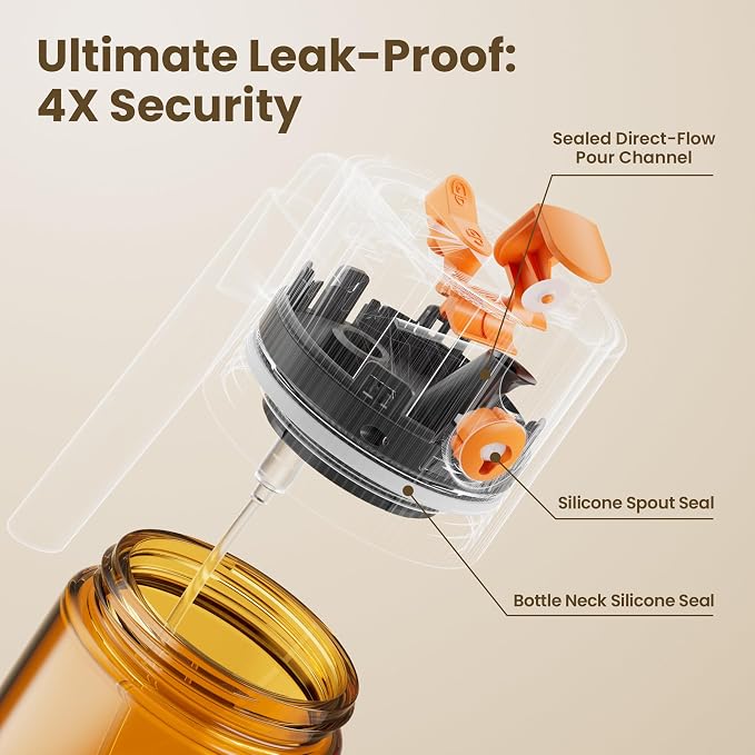 LAKUMIQI 2 in 1 Oil Sprayer & Dispenser, 17 oz Light-Blocking Glass Bottle | Large Capacity, Wide-Mouth for Easy Pouring and Cleaning, Leak-Proof Oil Bottle with Stickers for Salads, Air Fryers, BBQ