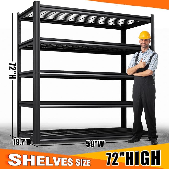 Set of 9 Garage Shelving-3500 lbs 5 Tier Storage Shelves,Adjustable Heavy Duty Metal Shelving Unit and Storage Large Wire Rack,Utility Steel Shelf for Warehouse Industrial Pantry Basement -72"x59"x20"