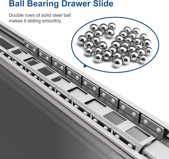 VADANIA #D51 12" Heavy Duty Locking Drawer Slide with Lock, 1-Pair | 150lb Load Capacity, 3-Fold Full Extension, Detachable, Ball Bearing Lock-in & Lock-Out, Side Mount