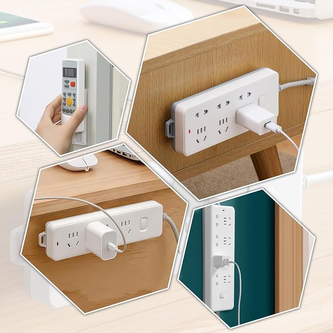 8 Pcs Power Strip Holder, Adhesive Punch-Free Socket Holder Self Adhesive Socket Desktop Fixer Wall Mount for Kitchen Home Office Cable Management (White)
