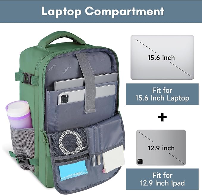 Taygeer Travel Backpack for Women Men, Airline Approved Carry On Backpack | 40L TSA Friendly Daypack with 17.3 inch Laptop Compartment, Backpack for Business Hiking Travel, Peridot Green