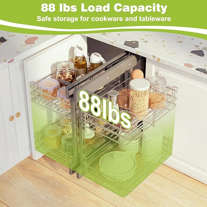 Blind Corner Pull Out Organizer for 32" Cabinet Left Open & Right Open Compatible 2 Tier 4 Shelves Adjustable Height