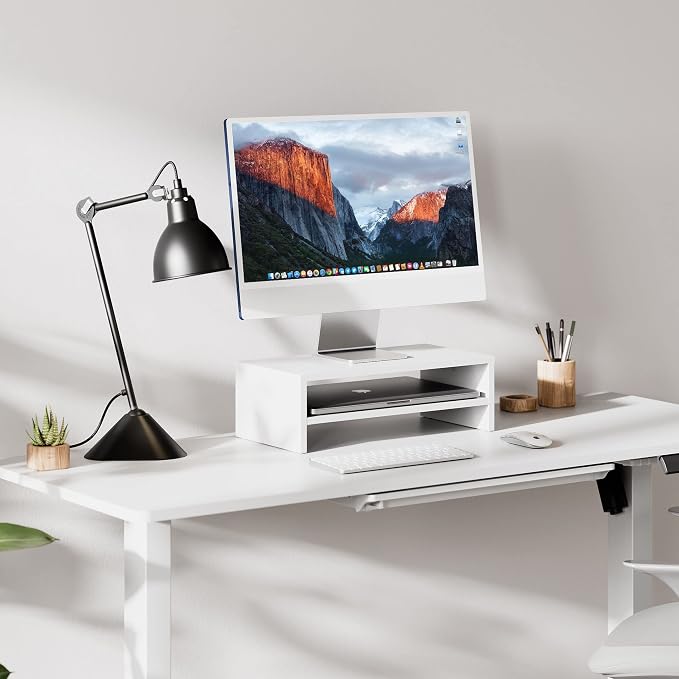 FITUEYES Monitor Stand - 2 Tier Computer Monitor Riser Shelf, Wood Desktop Stand for Laptop Computer Screen, Desk Organization, Office Supplies | For Laptop PC Screen Computer Printer TV, 2 Tiers, Non-slip Pads, Multi-functional, Multi-storage, Desk Sh...
