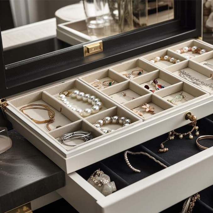 Highergo 8 Pcs Velvet Jewelry Trays Stackable Drawers Organizer Ring Earring Bracelet Necklace Storage Trays, 8.3x4.7x1''(6 Grids)