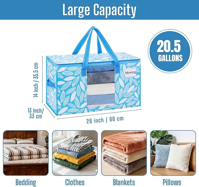VENO 10 Pack Pack Heavy Duty Moving Bags, Clothes and Comforter Storage Bags with Clear Window, College Dorm Essentials Packing Supplies, Foldable Boxes Alternative (Spring Breeze, 10 Pack)