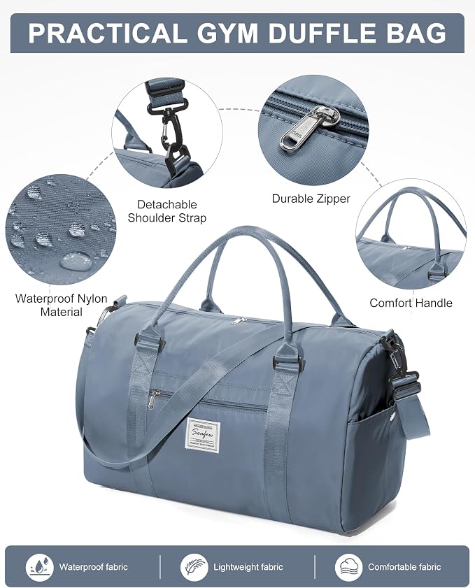 Gym Bags Womens Mens with Shoes Compartment and Wet Pocket Travel Duffel Bag for Women for Plane Sport Gym Tote Bags Swimming Yoga Waterproof Weekend Overnight Carry on Bag Hospital Holdalls