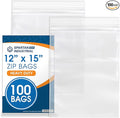Spartan Industrial - 12” X 15” (100 Count) 4 Mil Thick Clear Reclosable Zip Plastic Poly Bags with Resealable Lock Seal Zipper - Heavy Duty and Durable