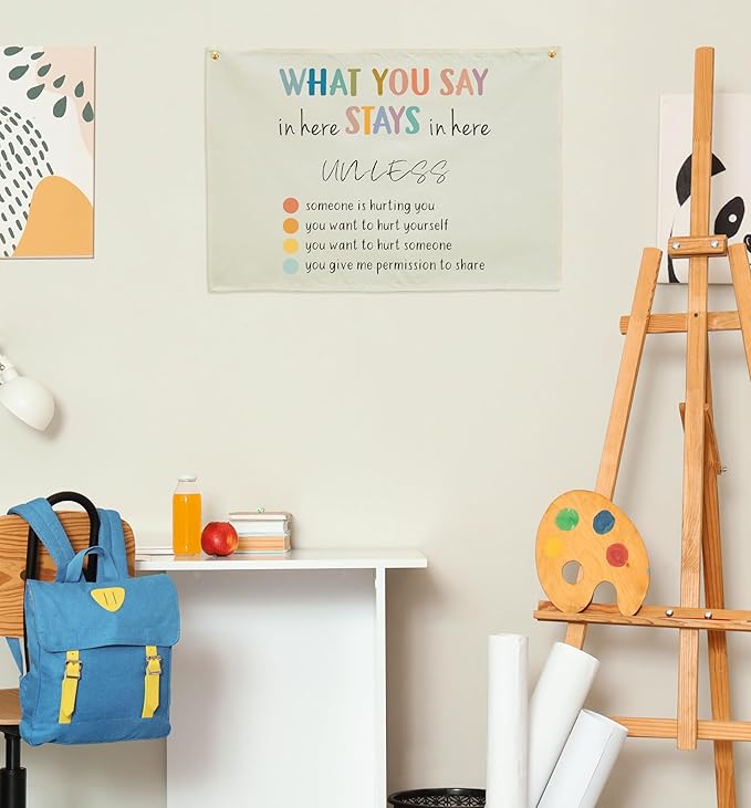 Classroom Wall Flag Decor-Teacher Gift-Inspirational Back to School Wall Banner Decor-What You Say in Here-Hanging Rectangular Canvas Banner for Classroom Teacher Office Reading Corner