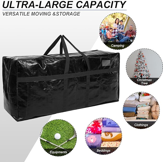 Windyun 4 Pack 98 Gallon Extra Large Moving Bags XXL Heavy Duty Storage Bag with Strong Zipper Handle Jumbo Big Tote Box Foldable for College Dorm Travel Clothes Duffle Blanket Pillow(Black)
