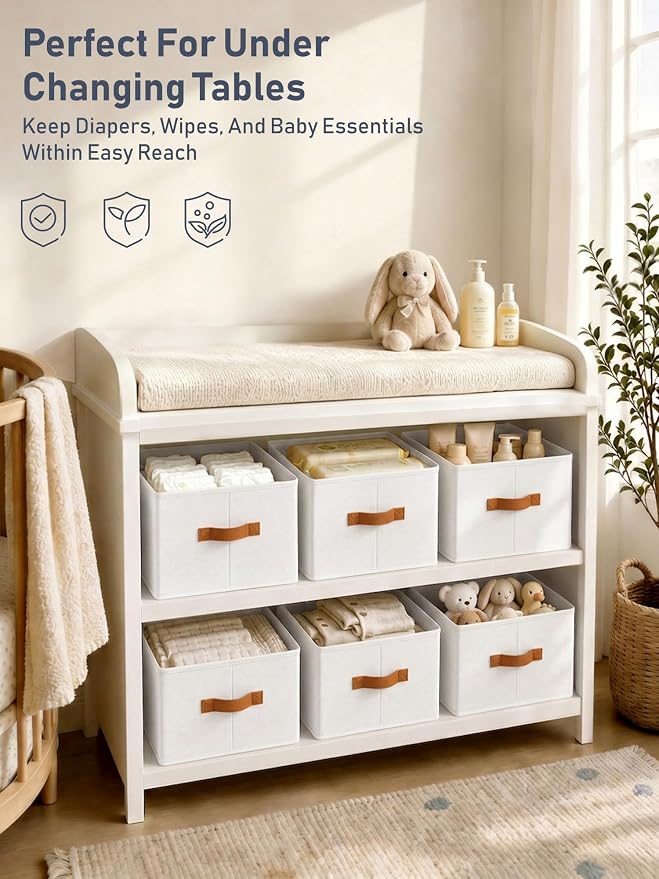 8 Pack Large Closet Storage Baskets Bins for Shelves, Collapsible Fabric Closet Organizers and Storage with Polyester Handles, Decorative Baskets for Organizing Clothes, Towels, Linen Closet 16x12x10"