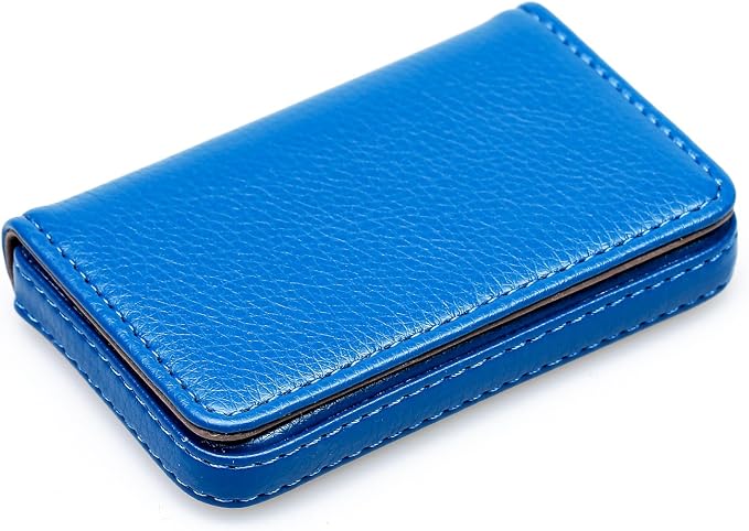 RFID Blocking Wallet - Minimalist Leather Business Credit Card Holder with Magnetic, Blue, Small
