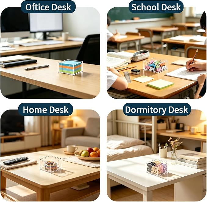 2-Pack Acrylic Sticky Note Holder Set, Scalloped & Straight Edge Design, 3x3 Inch Clear Notepad Dispenser, Cute Desk Organizer for Office Supplies, Home & Dorm Desk Decor