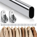 Premium Oval Closet Rod with End Supports- Chrome,No-cut 30"-54" | End Supports Includes
