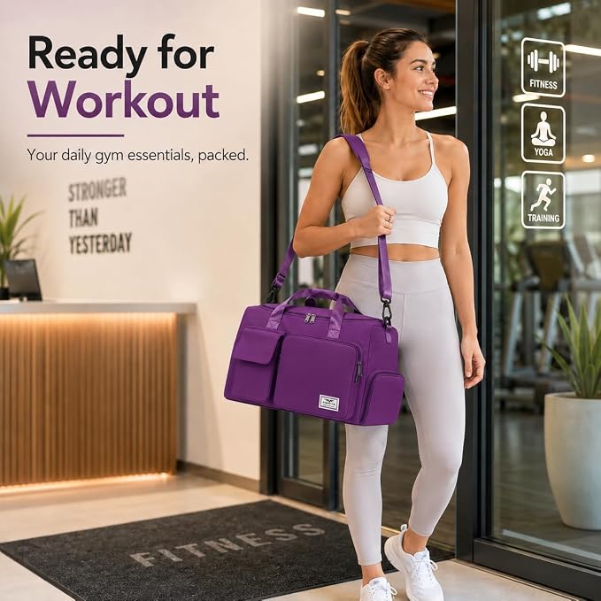 FIORETTO Women's Gym Duffle Bag with Shoes Compartment, 30L Capacity, Ideal for Travel, Gym, Sports, Duffel, Weekender