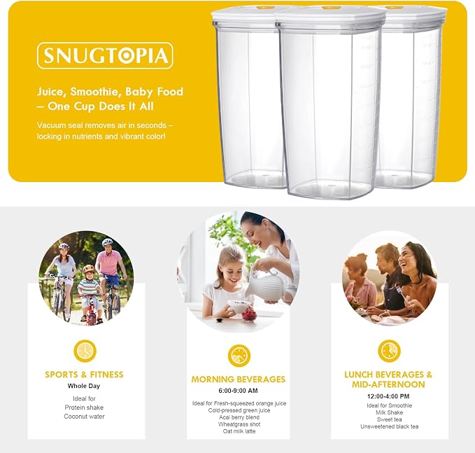 Vacuum Seal Juice Cups, Portable Leak Proof Drinking Storage Containers for Juice, Milk, Boba, Smoothie, Tea, Kombucha, 750ml (750mlx3)