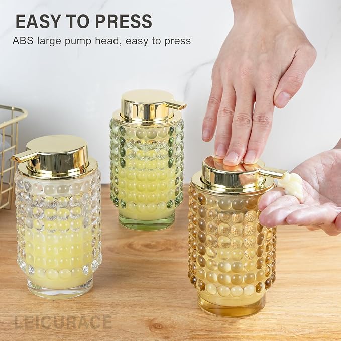 Glass Liquid Soap Dispenser, Refillable Liquid Dispenser with Gold Pump, Hand Soap Dispenser for Bathroom Kitchen, Modern Home Bathroom Decor （Liquid Type/Clear）
