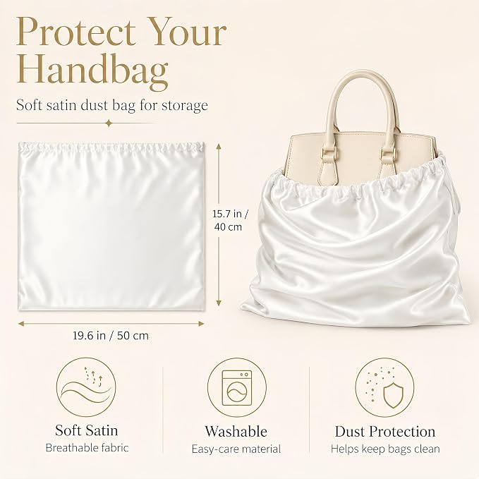 3 Pack Satin Purse Dust Bags for Handbags, Drawstring Handbag Dust Cover Bags for Purses, Shoes and Boots, Closet and Travel Storage Bags
