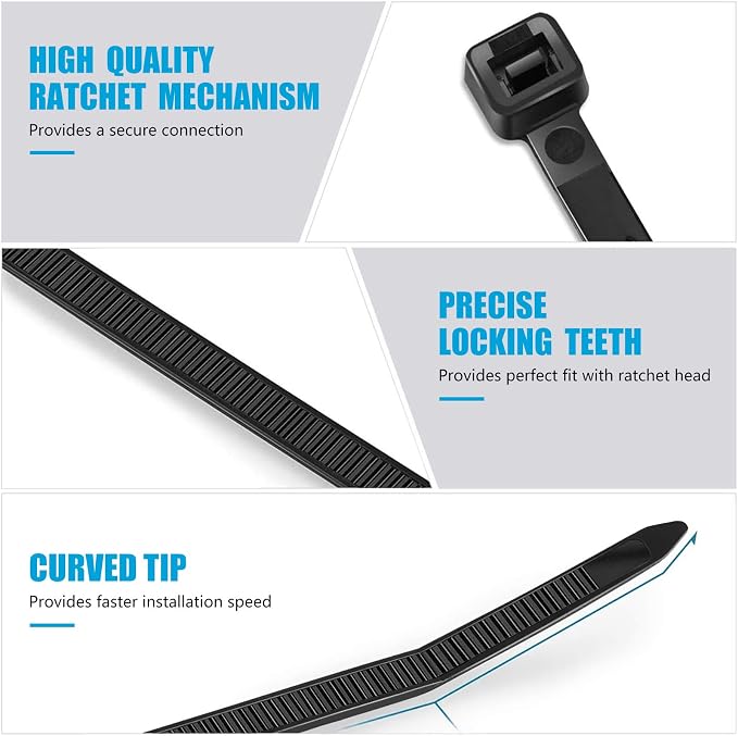 Zip Ties 8 inch Heavy Duty Zip Ties with 120 Pounds Tensile Strength, Black Cable Ties, 100 Pieces,by Karoka