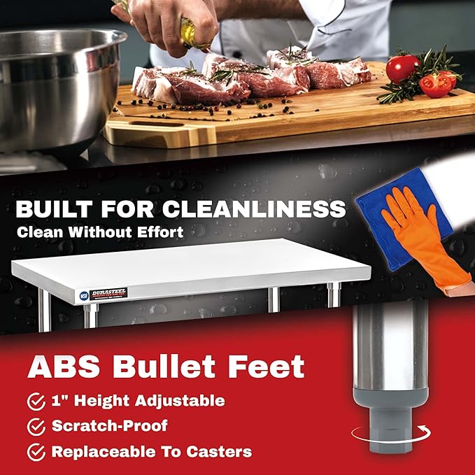 DuraSteel 30x12 Narrow Stainless Steel Table - NSF Small Food Prep Worktable - Counter Height Metal Side Station with Under Shelf - For Laundry Room, Kitchen, Outdoor Grill, Small Spaces