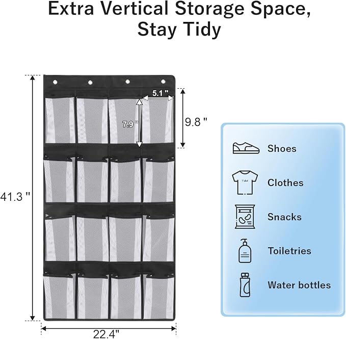 F-color Over the Door Organizer for Cruise - 16-Pocket Hanging Organizer | Tool-Free Mount with 4 Metal Hooks, See-Through Mesh Pockets, Lightweight & Foldable, Space-Saving for Travel and Daily Use