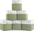 Patvingot 11 Inch Cube Storage Bins, 6 Pack Fabric Storage Cubes with Rope Handles, Organizer Baskets for Closet Shelves, Clothes and Home Organization(White/Green)