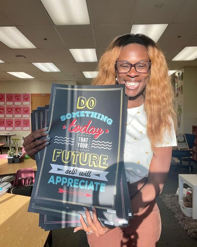 Flora Maria Shop 32 Set of 64 Motivational Posters,1 Free Inspirational Poster, Positive Classroom Decorations Quotes & Teacher Bulletin Boards, Growth Mindset for Elementary, Middle, High Schools