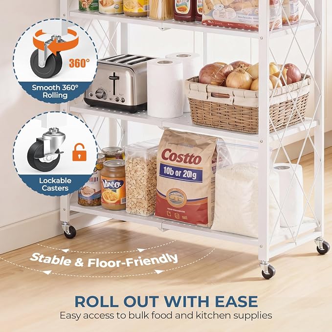 Upgraded 18% Thickened Portable 5-Tier Foldable Storage Shelves with Wheels Heavy Duty Storage Shelf Collapsible Shelves Unit Display for Garage Storage Kitchen Pantry & Closet Organizer