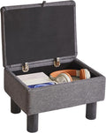 Aibiju Small Foot Stool Ottoman with Storage, Linen Foot Rest with Wood Legs Safety Hinge Flip Top, Bedside Step Stool Rectangle 16x12x9.5inch for Living Room Bedroom Dark Gray YD-JD1363