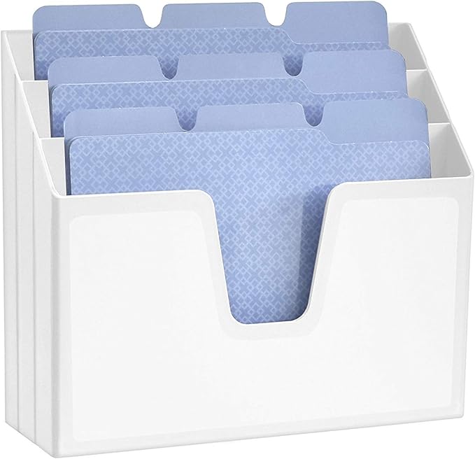 Acrimet Horizontal Triple File Folder Holder Organizer, Open Top Desktop Document Sorter for Letter Size Papers & Folders, Plastic (White) | 3 compartments to separate and organize documents, folders and papers
