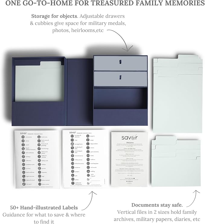 Savor | Personalized Family Archives Keepsake Organizer | Keep Treasured Family Heirlooms and Genealogy, Ancestry, Birthplace and Family Tree Documents Organized and Safe in One Convenient Home