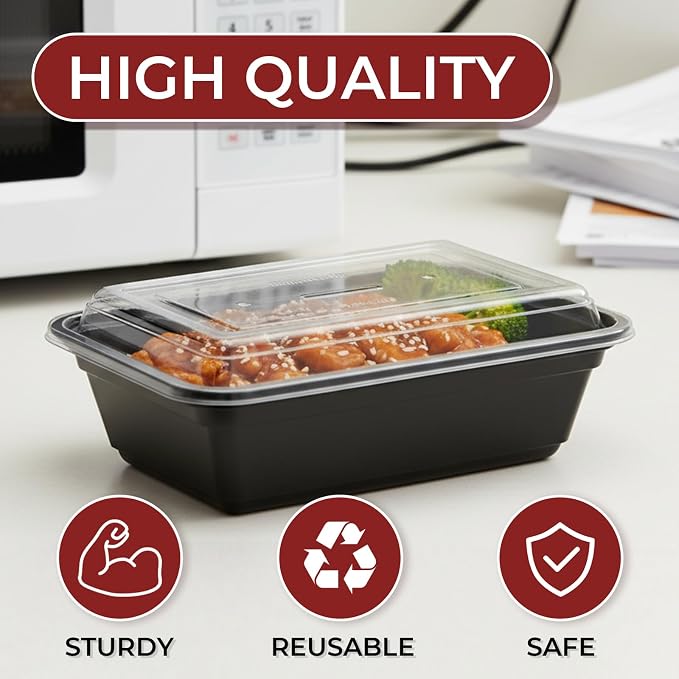 100 Pack (200-Piece) 32 oz Meal Prep Containers with Lids Reusable Food Storage Containers Sturdy Leakproof To Go Plastic Takeout Containers for Microwave, Freezer, Dishwasher Safe