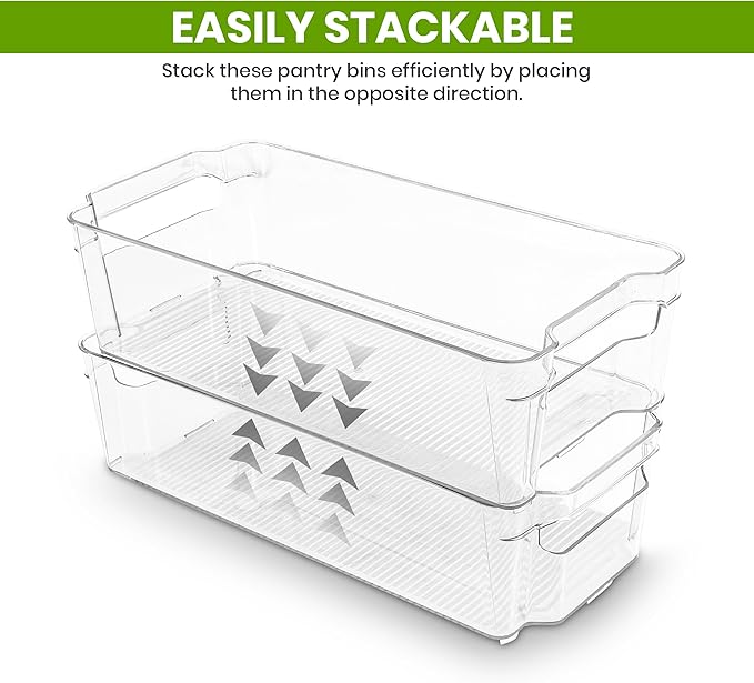 Utopia Home - Fridge & Refrigerator Organizer Bins (8 Pack), Clear Stackable Durable Plastic Storage Containers with Easy Grip Handles for Pantry, Kitchen Cabinets & Countertops (8)