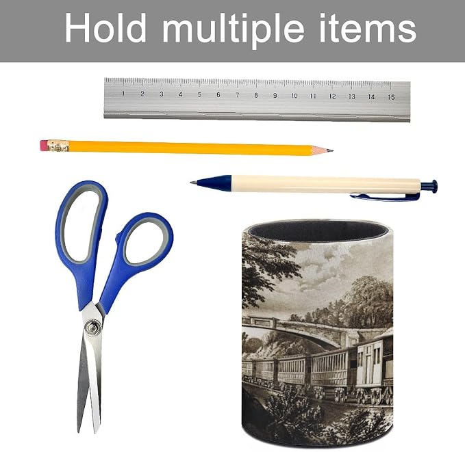 Vintage Steam Train Pen Holder Pencil Cup for Desk Organizer | Cute Makeup Brush Holder PU Multifunctional Office Suppliesfor Decor Home Classroom School