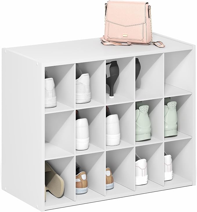 15-Cube Shoe Organizer, Stackable Shoe Rack, Shoe Storage, 11.4 x 24.2 x 19.3, for Office, Closet Entryway, Garage, White