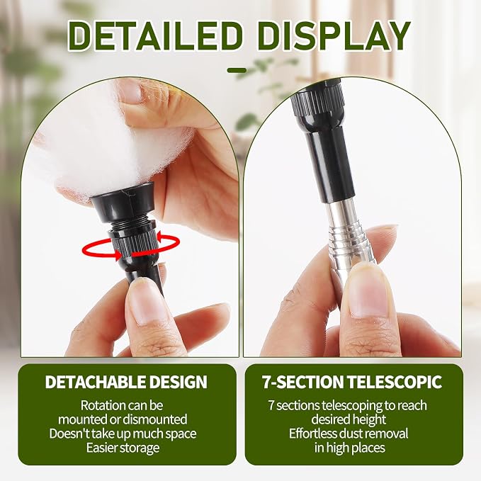 Extendable Lambswool Duster 25-64" Retractable Telescopic Handle Removable Head Multi-Surface Cleaning Tool for Ceiling Fans, Windows, High Walls, and Hard-to-Reach Areas (2pcs)
