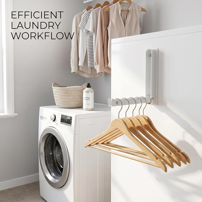 Magnetic Hanger Organizer – Magnetic Storage Rack for Laundry Room, Closet & Fridge, Expandable Hanger Holder for Washing, Drying & Clothes Organization, Space-Saving, Durable Metal, Black